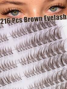 216pcs Brown Thin Dense False Eyelash Clusters, Long Voluminous Lash Tips, Create Mysterious Halloween Eye Makeup Effect, DIY Self-Adhesive Design, Suitable For Witch Cosplay, Theme Night Events And Festive Occasions - D - View 8