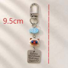 1pc/2pcs Unisex Cute Cartoon Cat Head Resin Pendant, Blue Fish Bead Accessory, English Letter Pendant Keychain, Couple Bag Charm, Luggage Accessory - Multicolor - View 3
