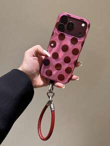 Cherry Red Polka Dot Phone Case With Foil Texture, Premium Large Dots, Detachable Red Lanyard, Compatible With IPhone 18 Pro Max 18 Pro 17 Pro Max 17 Pro 16 Pro Max 15 14 Pro 13 12 Pro 11 Pro Max, Camera Protection, Glossy Soft Edge Shockproof Protective Case - Cherry Red - View 3