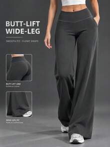 Women's High-Waist Wide-Leg Yoga Pants - Butt Lifting Hip Lift Gym Workout Pants With No Front Seam - Black - View 2