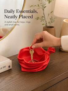 1pc Vintage Red Pleated Decorative Tray, 3D Printed Plastic Material, Suitable For Holding Candy, Christmas Decorations, Jewelry, Keys, Aromatherapy Supplies, Applicable For Kitchen Countertop, Entryway, Vanity (Non-Food Contact) - Multicolor - View 2