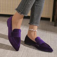 Women's Flat Loafers, Slip-On Shoes, Comfortable Soft Suede, Solid Color, Low-Cut, French Elegant Style, Minimalist Luxury, Suitable For All Seasons, Pointed Toe Design, Perfect For Office, Home Gatherings And Other Occasions, Autumn/Winter Essential, Sizes 36-43 [Runs Half Size Small] - Purple - View 2
