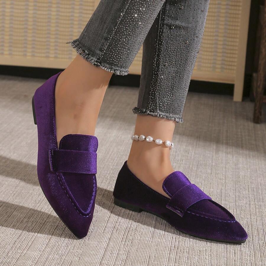 Women's Flat Loafers, Slip-On Shoes, Comfortable Soft Suede, Solid Color, Low-Cut, French Elegant Style, Minimalist Luxury, Suitable For All Seasons, Pointed Toe Design, Perfect For Office, Home Gatherings And Other Occasions, Autumn/Winter Essential, Sizes 36-43 [Runs Half Size Small]