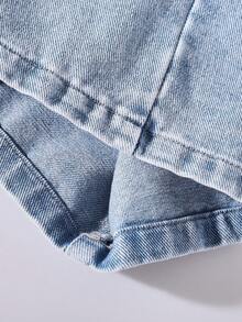 Girls' Wide Leg Washed Distressed Denim Jeans, Fashion - Blue - View 6