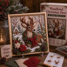 Christmas 3D Fabric Punch Needle Embroidery Art Kit, Adult Use, Framed No-Sew DIY Handmade, No Glue Included, Textured Scalloped Edge Fabric, Complete Holiday Art Set, Suitable For Mantel, Shelf, Wall And Home Decor - A - View 9