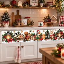 Christmas Wreath Wall Sticker Holiday Border Decal Pine Branch Red Bow Kitchen Cabinet Wall Decor Christmas Decoration Suitable For Kitchen Island Fireplace Mantel Dining Room - Christmas Wall Decals - View 5