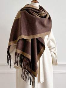 1pc Oversized Letter Jacquard Tassel Warm Scarf 195*65cm, Thick Brushed‑Polyester Faux Cashmere, Fall Winter Multi‑Use As Scarf Shawl For Travel Party - Multicolor - View 5