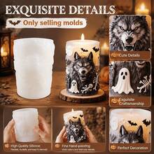 Halloween Werewolf Cylindrical Silicone Mold, Ghost Bat Skull Bone 3D Relief Mold, DIY Aromatherapy Candle Craft Decor, Reusable, Suitable For Resin, Plaster, Cement, Clay, Dark Gothic Style Desktop Decoration, Halloween Handmade Creative Decor Gift - A - View 8