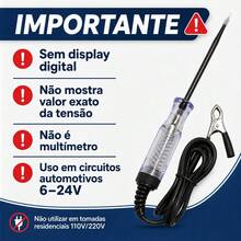 Testador de Circuito Automotivo 6-24V Caneta Teste com Garra Jacaré para Fusíveis Fiação Luzes e Soquetes - Multicolorido - Visão 9
