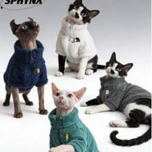 3-Color Fashion Winter Pet Coat, Hairless Cat Clothing, Sphynx Devon Thick Warm Fleece Jacket, 4-Color Lamb Fleece Warm Coat - White - View 1