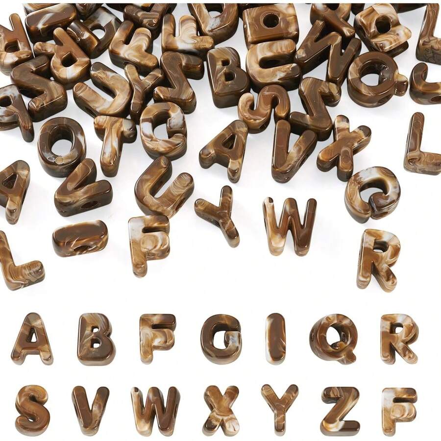 33/53pcs Coffee Marble Pattern Letter Beads, A-Z Random Acrylic Letter Beads, Suitable For Bag Charms, Keychains And Other Crafts. - Coffee - View 1