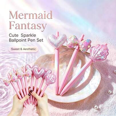 1/4/5/12pcs Creative Ocean Theme Ballpoint Pens, Shiny Glitter Decoration, Cute Stationery Set, Smooth Writing, Ideal Gift For Students, Teachers And Friends