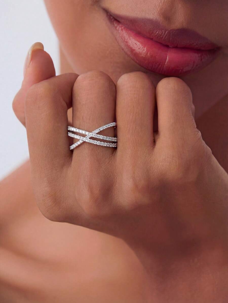 1pc Cross Line Design Ring, Women's Thin Band Ring, Thumb Ring, Delicate Jewelry Gift - Fashion Lines - View 1