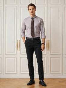 Officeau Men's Black Slim Fit Wrinkle-Resistant Stretch Suit Pants, For Formal Business/ Office - Black - View 1