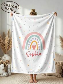 1pc Customized Name Blanket, Personalized Bed Blanket, Can Print Name, Personalized Blanket, Cute Blanket, Comfortable Blanket, Home Gift, Birthday Gift, Christmas Gift, Personalized Gift, Gift For Son/Daughter, Gift For Friends - Style 2 - View 1