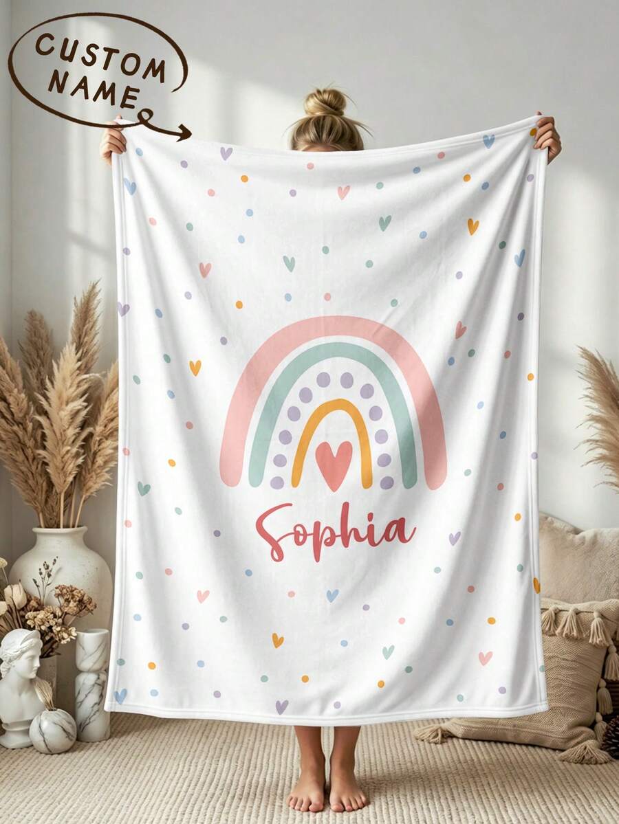 1pc Customized Name Blanket, Personalized Bed Blanket, Can Print Name, Personalized Blanket, Cute Blanket, Comfortable Blanket, Home Gift, Birthday Gift, Christmas Gift, Personalized Gift, Gift For Son/Daughter, Gift For Friends - Style 2 - View 1