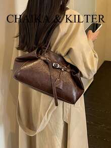 CHAIKA & KILTER 拼色大容量手提包，時尚裝飾肩帶單肩包，磁吸開合，適合日常出行、約會、通勤，女款時尚包 - 咖啡 - 查看 8