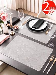 2-12pcs Gold Green Leaf Placemats, PVC Material Minimalist Style Foil Stamping Craft Vase Mat, Table Decor, Washable, Easy To Clean, Wipeable, Non-Slip, Heat Resistant, Table Mat, Suitable For Room Decoration, Home Table Decoration, Home Decor, Holiday, Party, Birthday, Wedding And Dinner - Multicolor - View 13
