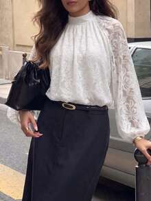 Áo blouse nữ thời trang ren Pháp xếp ly - trắng - Xem 6