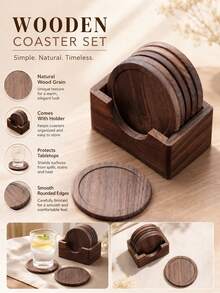 1pc Black Walnut Wood Coaster / 1 Set Coaster Set, Round Wooden Beverage Coasters, Suitable For Coffee Cups, Tea Cups And Glassware, Rustic Minimalist Desktop Decor For Kitchen, Restaurant, Office And Home - walnut color - View 3
