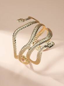 1 pieza Brazalete de brazo estilo casual minimalista con forma de serpiente de doble cabeza dorada, cadena de brazo lineal, cadena corporal versátil de estilo punk elegante de metal para mujer, adecuada para combinar a diario con cualquier atuendo como accesorio - Dorado - Ver 5