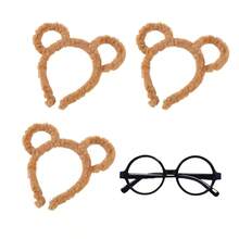 4pcs Chipmunk Costume Accessories Set, 3pcs Chipmunk Ear Headbands And 1pc Round Frame Glasses Set, Christmas Carnival Costume Outfit, Suitable For Role Play Animal Halloween Party - Khaki - View 6