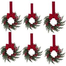 Christmas Kitchen Decor, 6 Pcs Mini Wreaths For Cabinets, Small Cabinet Wreaths For Kitchen Window Door Xmas Party Decorations Candle Rings Fireplaces (Pine And Cypress Christmas Wreath) - Red - View 1