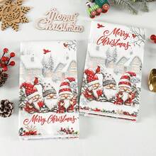 2pcs/Set, 18x26in Christmas Gnome & Red Flower Pattern Towel Set, Quick Dry Kitchen Cleaning Cloth, Soft Absorbent Towel Set, Kitchen Decor, Home Decor, Christmas Decoration, Christmas Gift For Friends. - White - View 5