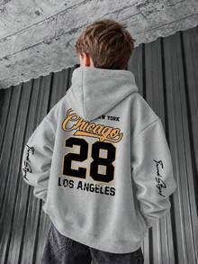 1pc Big Boys American Baseball Style Chicago 28 City Letter Sweatshirt, Heather Grey Vintage Sports Loose Pullover Sweatshirt, Spring/Autumn - Grey - View 1