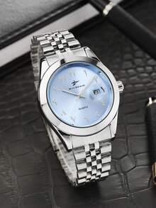 RICECGO 1pc Business Casual Men's Calendar Watch, Stainless Steel Band, Arabic Numerals, Suitable For Anniversary, Birthday, Graduation Gifts - Silver - View 4