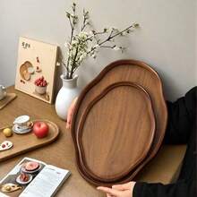 1pc Wooden Ruyi Tray, Can Be Used As Dining Plate, Leisure Tray, Vintage Style Tea Tray, Decorative Display Plate, Also Suitable As Holiday Gift. Applicable For Home, Office, Hotel, Bedroom, Can Be Used For Afternoon Tea And Tea Party Scenes - Maroon - View 5