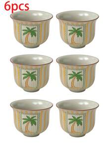 1/2/4/6pcs Striped Coconut Tree Ceramic Coffee Cups, Home Guest Tea Cups, Tea Tasting Cups, Kung Fu Tea Cups, Black Tea Cups, Espresso Cups, Water Cups, Suitable For Home, Gatherings, Parties, Gift Cups - Multicolor - View 13