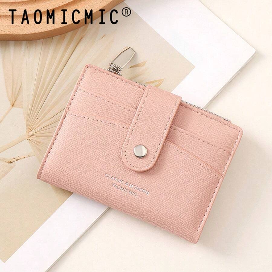 Women's PU Leather Wristlet Wallet, Fashionable Versatile Bifold Short Wallet, Snap Closure With Multiple Card Slots, Zipper Coin Pocket, Portable