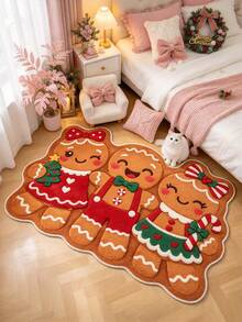 1pc 2D Printed 3 Gingerbread Men Decorative Rug, Thickened Rug, Thick Rug, Plush Rug, Autumn/Winter Rug, Thickened Rug, Decorative Rug, Bedroom Decor, Small Rug, Rug, Home Decor, Living Room Rug, Living Room Small Rug, Bedroom Rug, Living Room Home Decor, Outdoor Rug, Washable Rug - Multi-color a - View 2