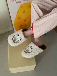 XIXITIAO Cute Cartoon Silent Couple Slippers For Men & Women, Soft Fluffy Lamb Design, Lightweight Fuzzy Home Shoes For Autumn Winter - White - View 9