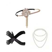 3pcs 1920s Flapper Gatsby Costume Accessories Set 20s Vintage Pearl Necklace Gloves Rhinestone Party For Women - HD6496 - View 2