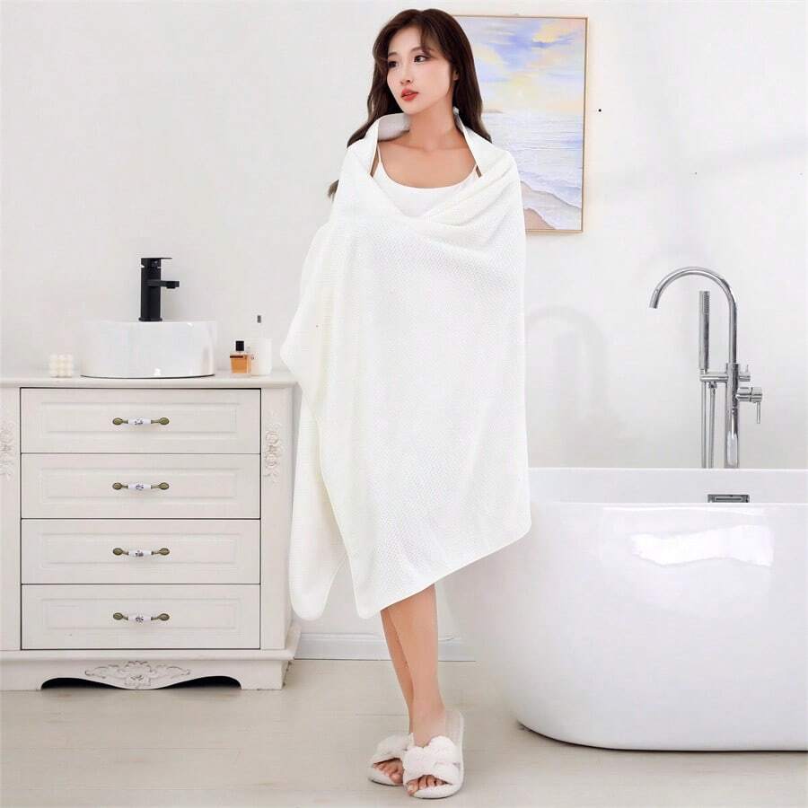 1pc Oversized 70x35 Inch Women's Waffle Weave Bath Towel - Ultra Soft Absorbent Quick Dry Bath Towel, Multi-Purpose Beach & Spa Blanket - Multicolor - View 1