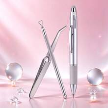 3/1pc Nail Art Tool Set, 4-In-1 Multi-Head Rhinestone Dotting Pen + Nail Extension Shaping Tweezers + Triangular Stainless Steel Cuticle Pusher, Nail Painting Dotting, Rhinestone Embedding, Gel Nail Shaping, Nail Grooming, Professional Salon Nail Artist And Home DIY Nail Art Tools - Nail Tools - View 2