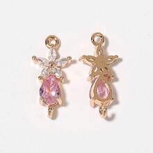 5/10pcs Copper Inlaid Colorful Zirconia Flower & Water Drop Double Pendant, Suitable For Handmade DIY Jewelry Making, Necklace, Bracelet, Earring, Bag Chain, Keychain, Key Chain, Clothing Zipper Accessory Charm - Multicolor - View 5