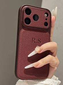 1件式個性化奢華荔枝紋翻蓋卡槽手機殼，人造皮革，適用於 Apple 17 16 15 14 13 Pro Max，全鏡頭保護防摔手機殼，韓系極簡復古情侶手機殼，完美生日禮物、聖誕禮物，女性個性化定制禮物，週年禮物，婚禮禮物 - 酒紅色 - 查看 3