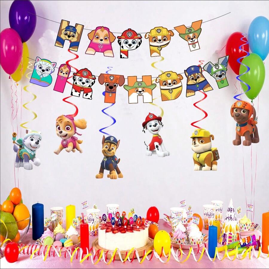 Paw Patrol 1 Set Cross-Border Dog Theme Birthday Party Banner Pull String Patrol Party Decoration Banner Spiral Hanging Set, Suitable For Birthday Party, Dog Theme Party Decoration (Random Style)    - A - View 1