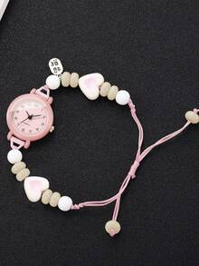 Jam Tangan Hadiah untuk Wanita, Jam Tangan Gelang Hati Kecil yang Lucu dan Segar - Berwarna merah muda - View 1