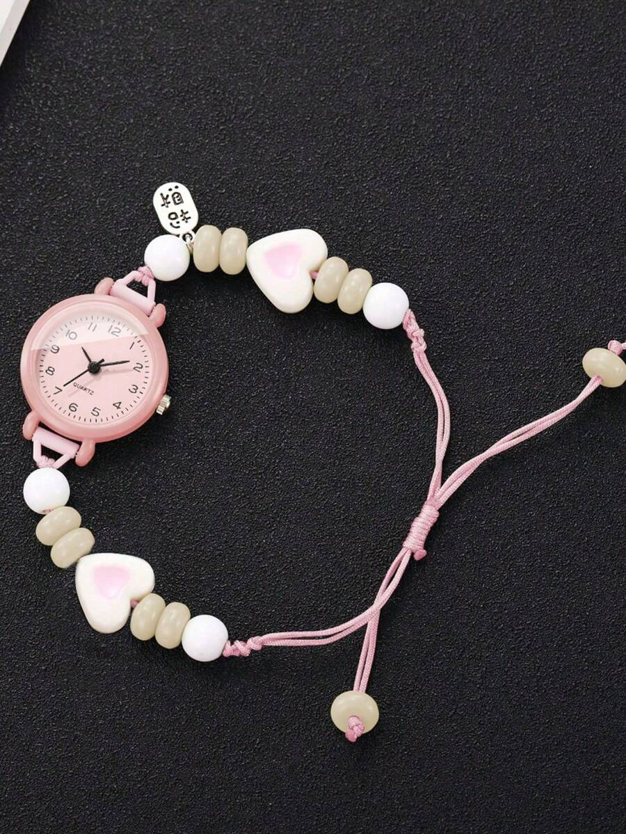 Jam Tangan Hadiah untuk Wanita, Jam Tangan Gelang Hati Kecil yang Lucu dan Segar - Berwarna merah muda - View 1