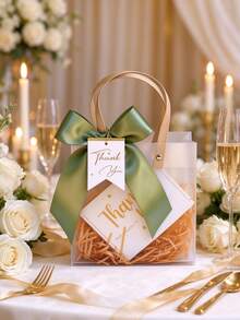 6pcs/Set Frosted Christmas Gift Bags For Parties – Reusable Tote Bags With Handles And Ribbon Bows; Suitable For Weddings, Baby Showers, And Holiday Gifts; Transparent Gift Bags - Multicolor - View 8