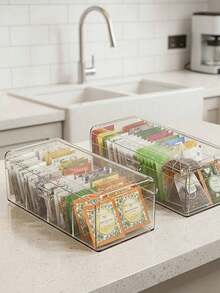 1pc Hinged Lid Divided Tea Bag Storage Box, Transparent Stackable 4-Compartment Plastic Tea Bag Organizer, Suitable For Kitchen And Countertop - Multicolor - View 5