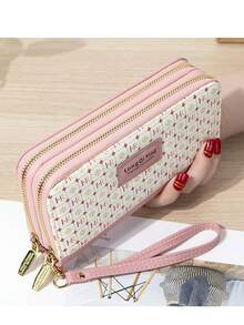 Women's Long Double Zipper Wallet, Vintage Print Large Capacity Wristlet Clutch, Multi-Card Slot Phone Wallet - Multicolor - View 4