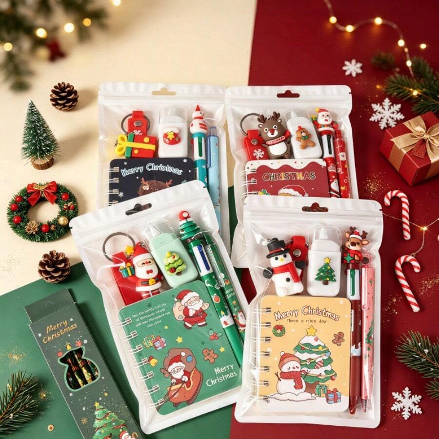 5pcs/Set, Christmas, Stationery Set, Practical Gift For Primary School Students, Classroom Activity Reward, Cross-Border Gift, High-Value Stationery - Multicolor - View 1