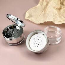 Makeup Organizer Portable Empty Loose Powder Container Refillable Cosmetic Sifter Box With Built In Mirror Travel Compact Makeup Case Ideal Gift For Girls Initial Name Flower And Black 26 Letters Pattern - Silver - View 3