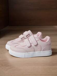 Children's Spring/Autumn Fashion Casual Minimalist Niche Breathable College Style Dual Strap Hook And Loop Solid Color Sports Skate Shoes - Pink - View 1