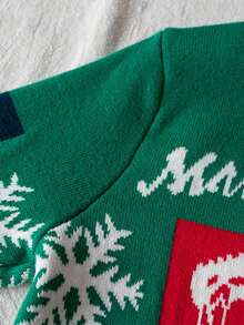 Sweater Rajut Lengan Panjang Leher Bulat Motif Kepingan Salju dan Kotak-kotak Lucu untuk Anak Laki-laki, Cocok untuk Natal, Santai Sehari-hari, Musim Semi, Musim Gugur, Musim Dingin - Hijau - View 6